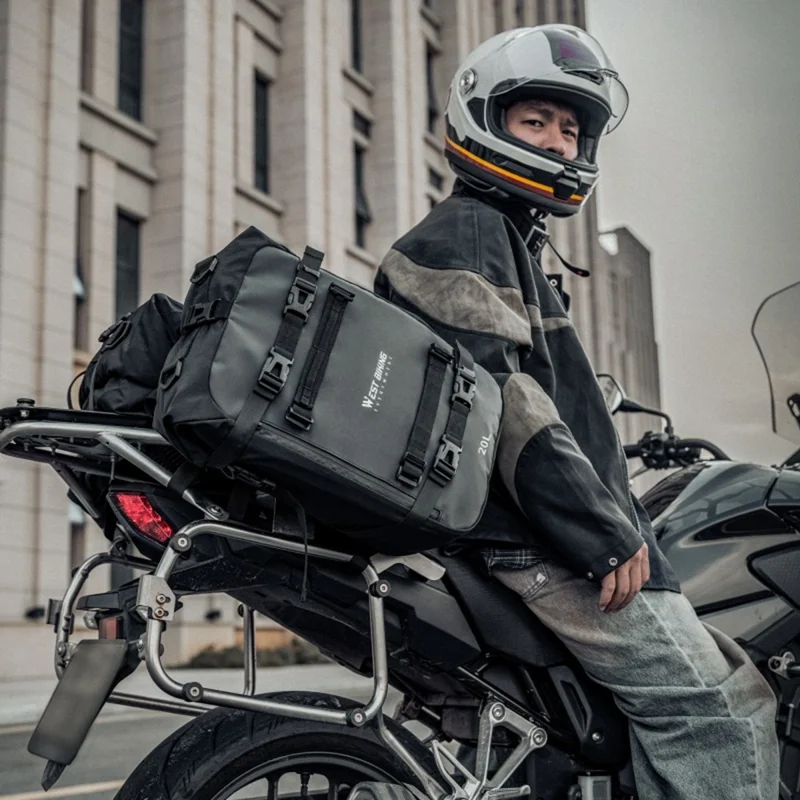 WEST BIKING 20L Grand Sac Latéral de Moto Capacité Sac de Voyage Complet Ouvert Anti-Dérapant Poche en Maille pour Moto