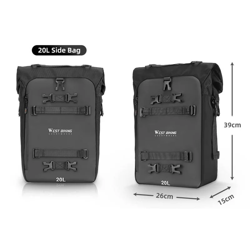 WEST BIKING 20L Grand Sac Latéral de Moto Capacité Sac de Voyage Complet Ouvert Anti-Dérapant Poche en Maille pour Moto
