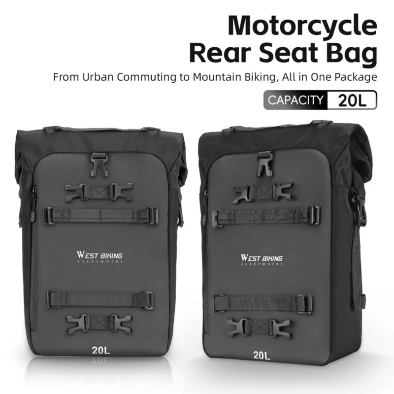WEST BIKING 20L Grand Sac Latéral de Moto Capacité Sac de Voyage Complet Ouvert Anti-Dérapant Poche en Maille pour Moto