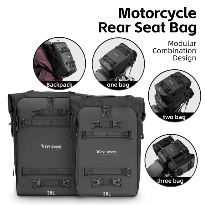 WEST BIKING 20L Grand Sac Latéral de Moto Capacité Sac de Voyage Complet Ouvert Anti-Dérapant Poche en Maille pour Moto