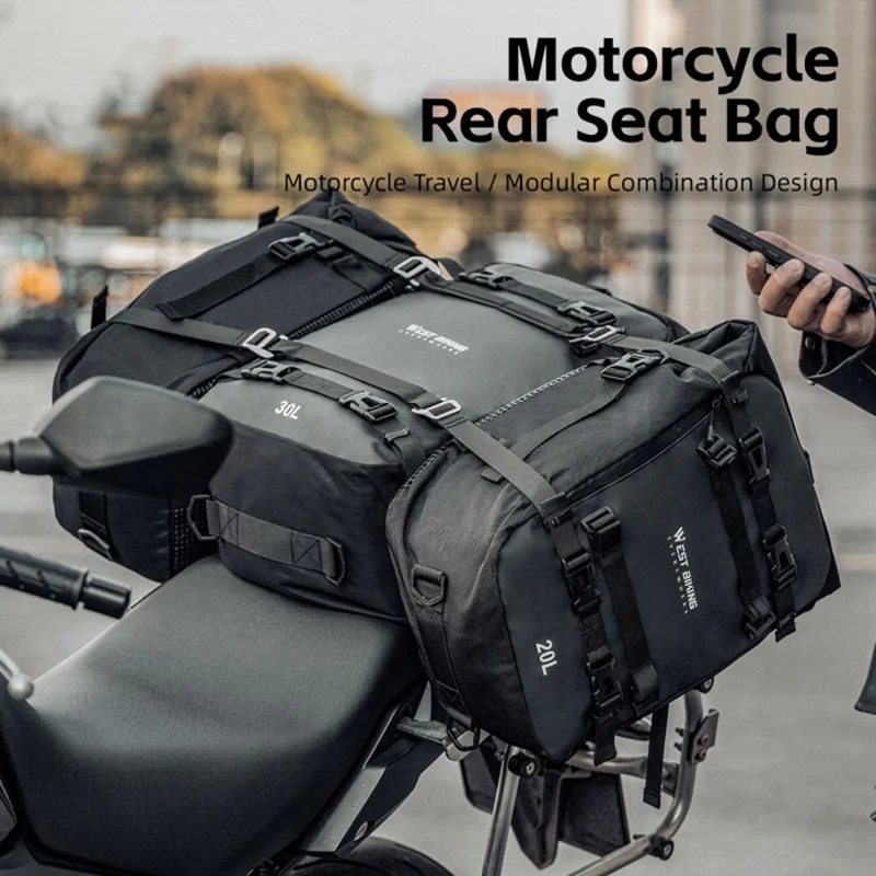 WEST BIKING 20L Grand Sac Latéral de Moto Capacité Sac de Voyage Complet Ouvert Anti-Dérapant Poche en Maille pour Moto