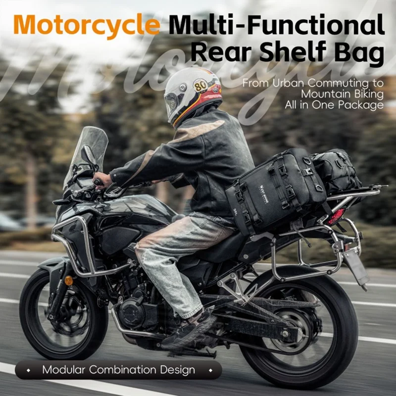 WEST BIKING 20L Grand Sac Latéral de Moto Capacité Sac de Voyage Complet Ouvert Anti-Dérapant Poche en Maille pour Moto