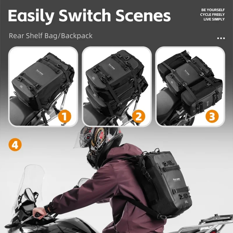 WEST BIKING 20L Grand Sac Latéral de Moto Capacité Sac de Voyage Complet Ouvert Anti-Dérapant Poche en Maille pour Moto