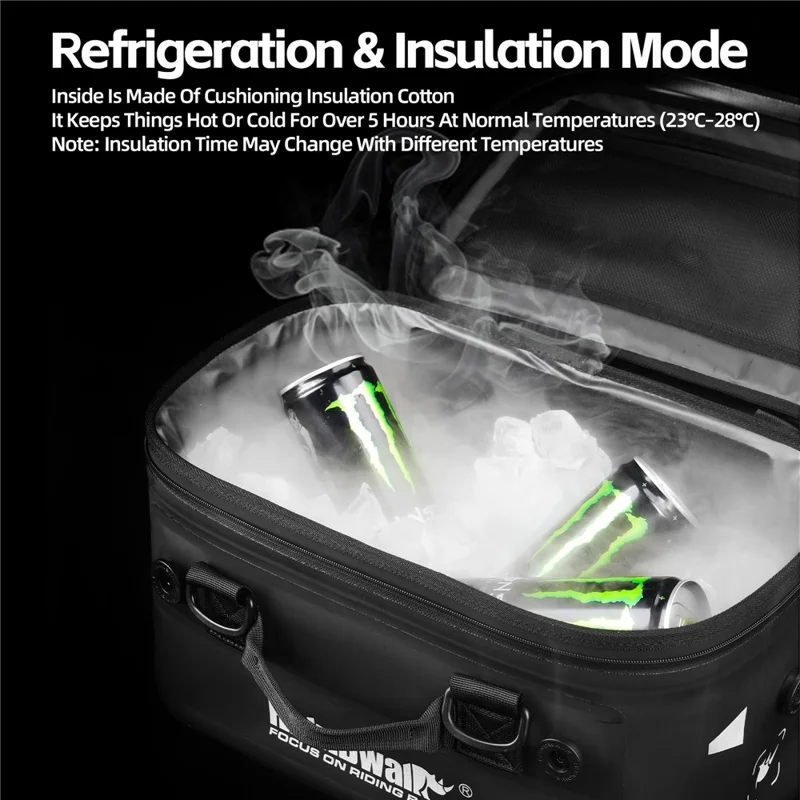 RHINOWALK MFT2306BK 16L Waterproof Side Case Expansion Bag Motorcycle Tail Bag Thermal Insulation with UFO Quick-Release Buckle