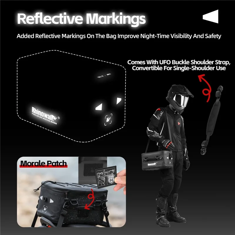 RHINOWALK MFT2306BK 16L Waterproof Side Case Expansion Bag Motorcycle Tail Bag Thermal Insulation with UFO Quick-Release Buckle