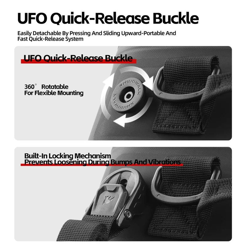 RHINOWALK MFT2306BK 16L Waterproof Side Case Expansion Bag Motorcycle Tail Bag Thermal Insulation with UFO Quick-Release Buckle