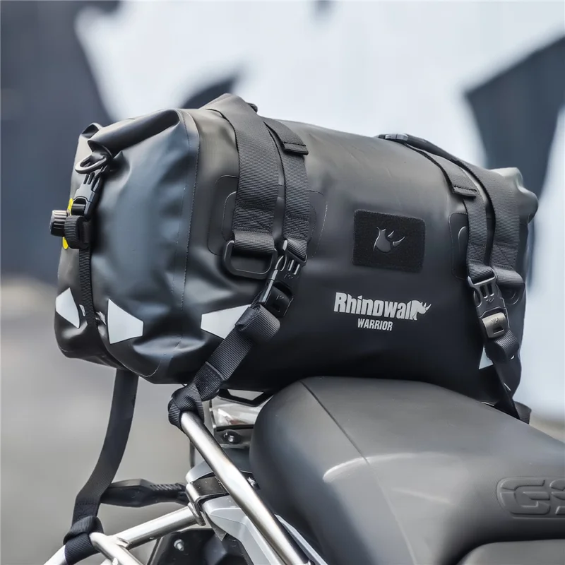 RHINOWALK MYS2401 20L Waterproof Motorcycle Tail Bag Reflective Roll Top Motorbike Luggage Bag