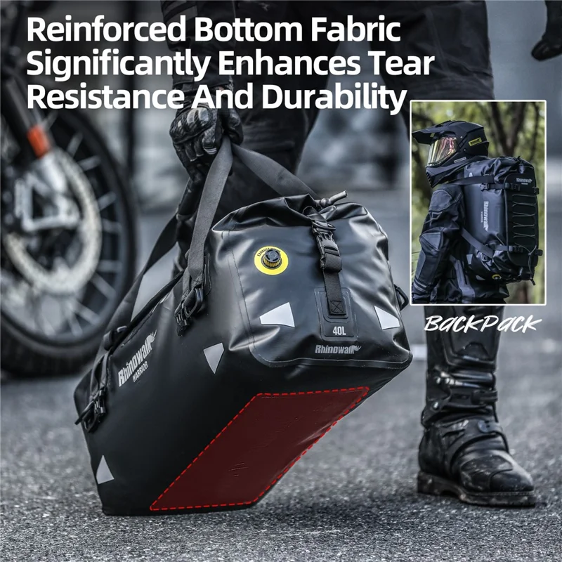 RHINOWALK MYS2401 20L Waterproof Motorcycle Tail Bag Reflective Roll Top Motorbike Luggage Bag