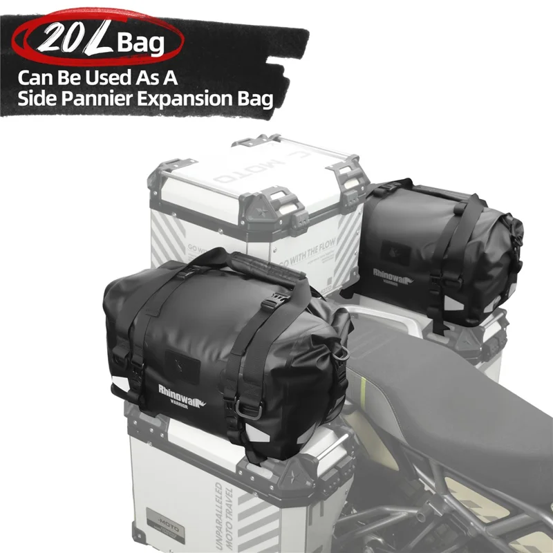 RHINOWALK MYS2401 20L Waterproof Motorcycle Tail Bag Reflective Roll Top Motorbike Luggage Bag