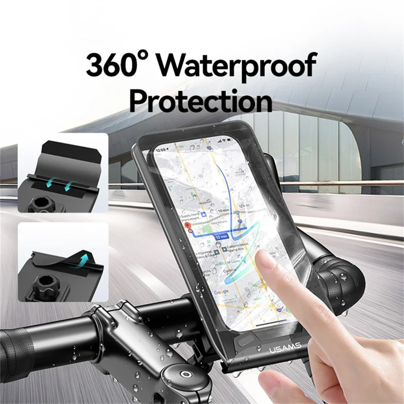 USAMS ZJ083 Waterproof Cycling Phone Holder Bike Handlebar Mount Touch Screen Compatible Phone Pouch