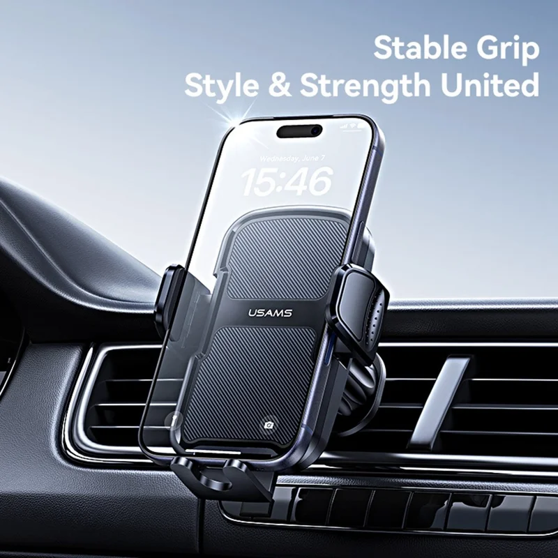 USAMS ZJ085 Air Vent Car Phone Holder One Touch Lock Release Rotating Phone Mount with Alloy Hook