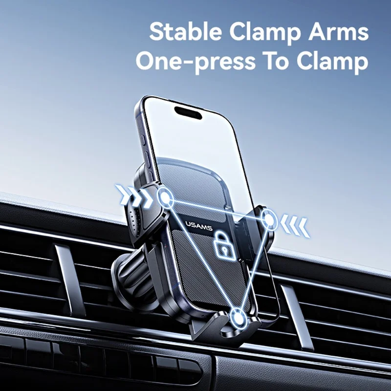 USAMS ZJ085 Air Vent Car Phone Holder One Touch Lock Release Rotating Phone Mount with Alloy Hook
