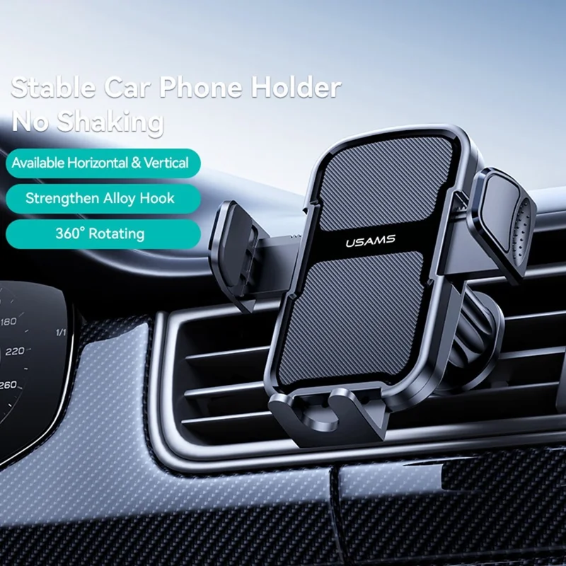 USAMS ZJ085 Air Vent Car Phone Holder One Touch Lock Release Rotating Phone Mount with Alloy Hook