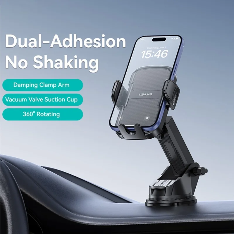 USAMS ZJ086 Car Dashboard Phone Mount One-Touch Release Rotating Phone Holder Support Horizontal / Vertical Views