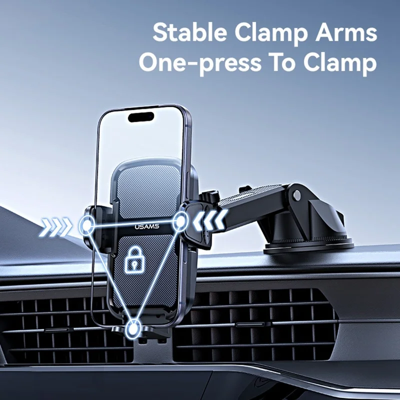 USAMS ZJ086 Car Dashboard Phone Mount One-Touch Release Rotating Phone Holder Support Horizontal / Vertical Views