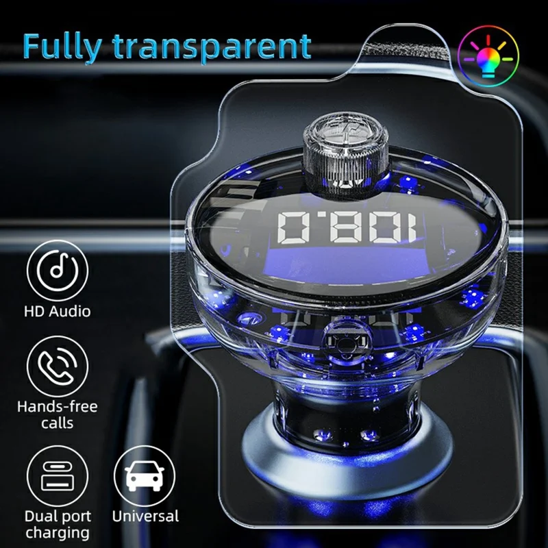 C10 Multifunctional Car MP3 Player Adapter BT Hands-Free FM Transmitter Car Charger with USB / Type-C Ports - Black