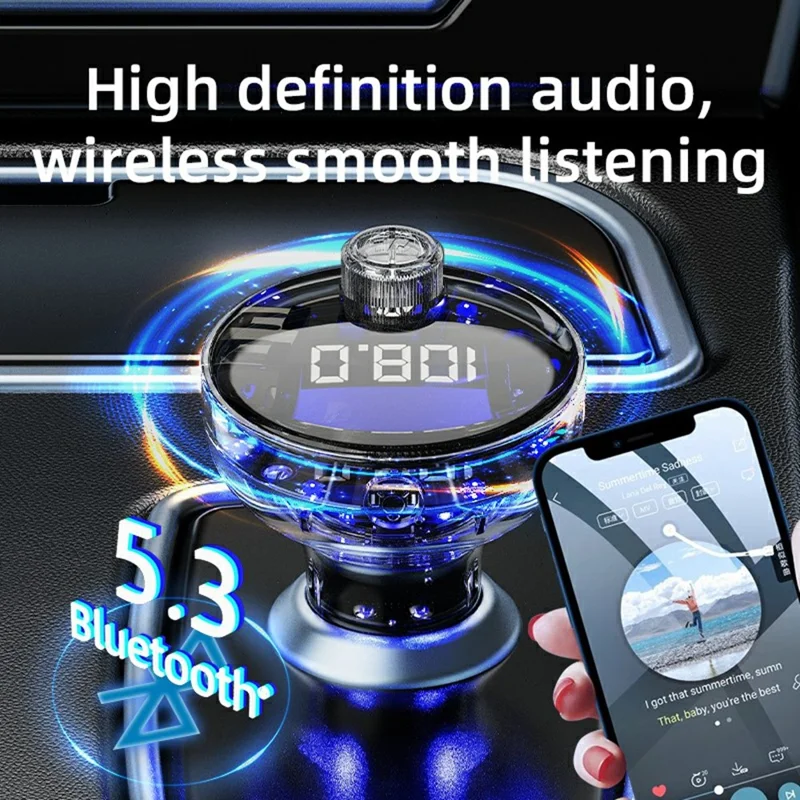 C10 Multifunctional Car MP3 Player Adapter BT Hands-Free FM Transmitter Car Charger with USB / Type-C Ports - Black