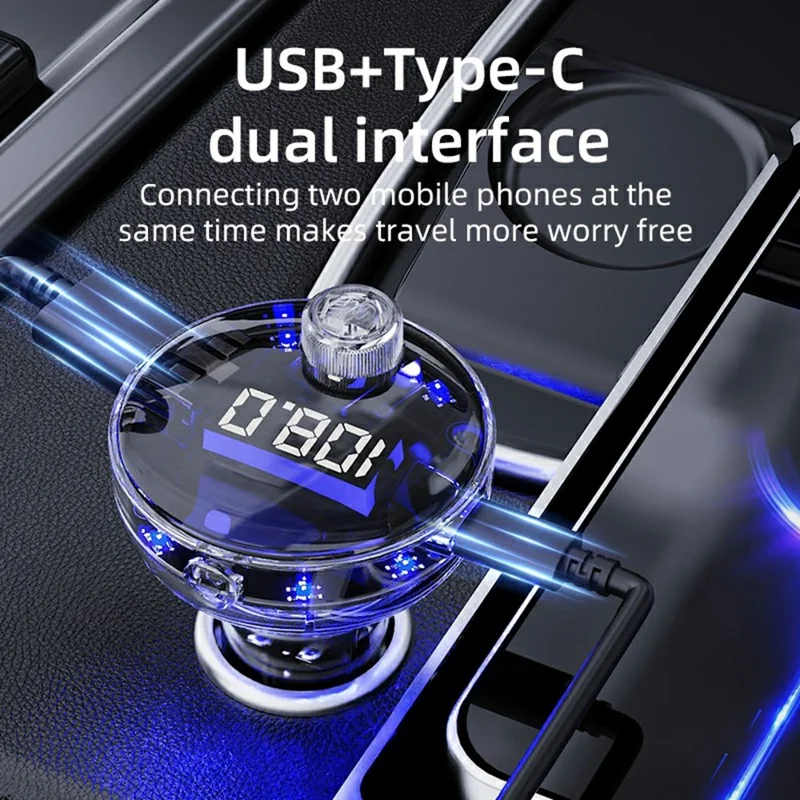 C10 Multifunctional Car MP3 Player Adapter BT Hands-Free FM Transmitter Car Charger with USB / Type-C Ports - Black