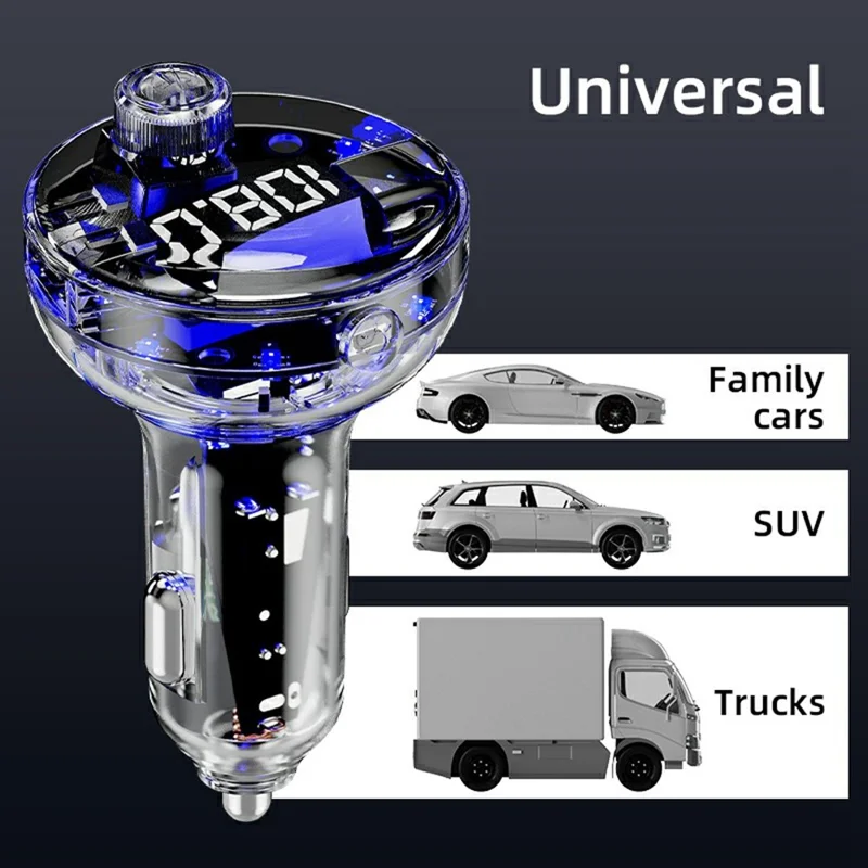 C10 Multifunctional Car MP3 Player Adapter BT Hands-Free FM Transmitter Car Charger with USB / Type-C Ports - Black