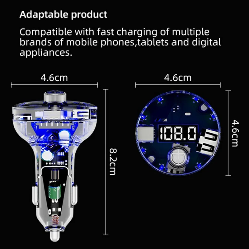 C10 Multifunctional Car MP3 Player Adapter BT Hands-Free FM Transmitter Car Charger with USB / Type-C Ports - Black