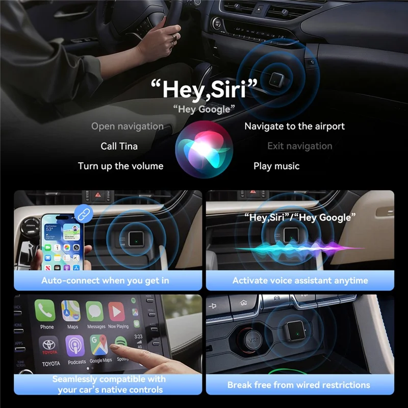 Adaptateur JOYROOM JR-CP3 2 en 1 sans fil CarPlay Android Auto, Dongle USB-A à connexion automatique rapide - Noir