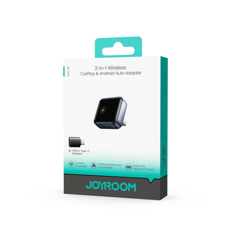 Adaptateur JOYROOM JR-CP3 2 en 1 sans fil CarPlay Android Auto, Dongle USB-A à connexion automatique rapide - Noir