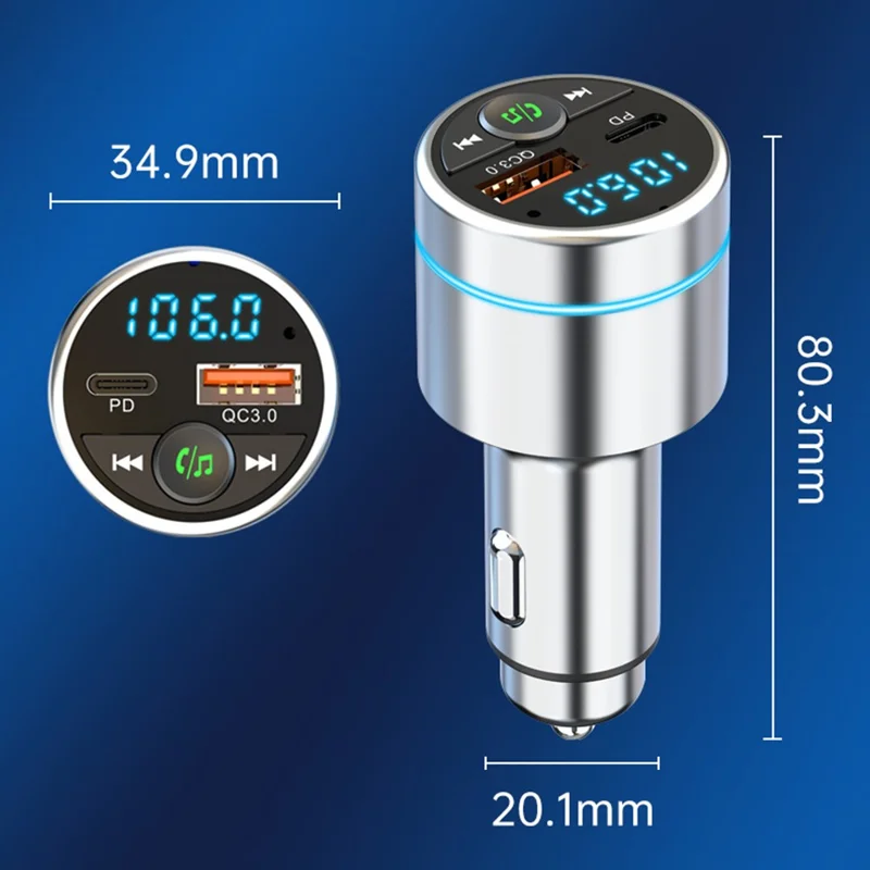 Car FM Transmitter Bluetooth-compatible 5.3 PD 20W QC3.0 18W Fast Charger Supports Hands-Free Call