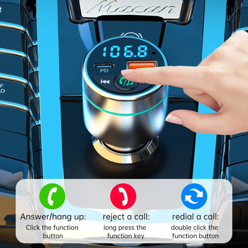 Car FM Transmitter Bluetooth-compatible 5.3 PD 20W QC3.0 18W Fast Charger Supports Hands-Free Call