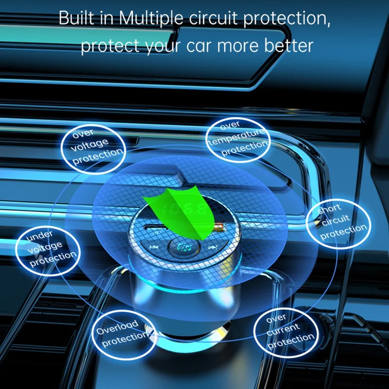 Car FM Transmitter Bluetooth-compatible 5.3 PD 20W QC3.0 18W Fast Charger Supports Hands-Free Call