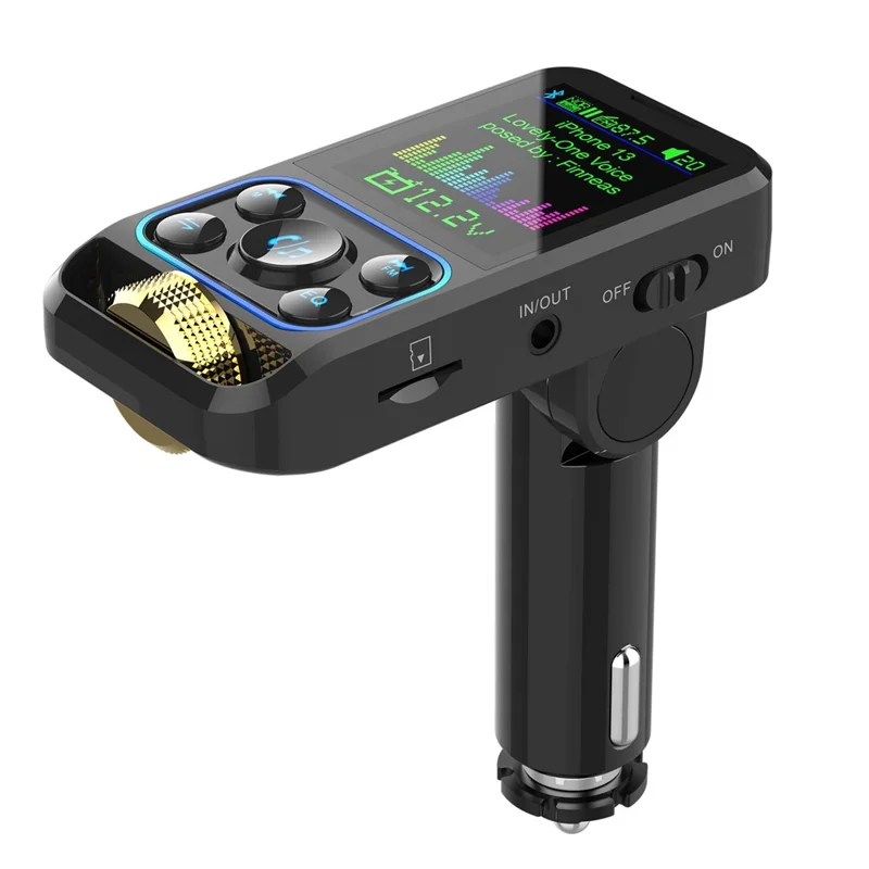 BC83 Bluetooth-compatible Hands-free Call MP3 Music Player Voltage Monitoring Dual USB+Type-C Car Charger FM Transmitter Support U-disk / TF Card / AUX