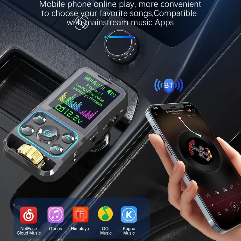 BC83 Bluetooth-compatible Hands-free Call MP3 Music Player Voltage Monitoring Dual USB+Type-C Car Charger FM Transmitter Support U-disk / TF Card / AUX