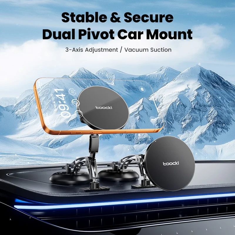 TOOCKI W12 Magnetic Car Mount 3-Axis Adjustment Vacuum Suction Dual-Mode Stable Phone Holder for Dashboard