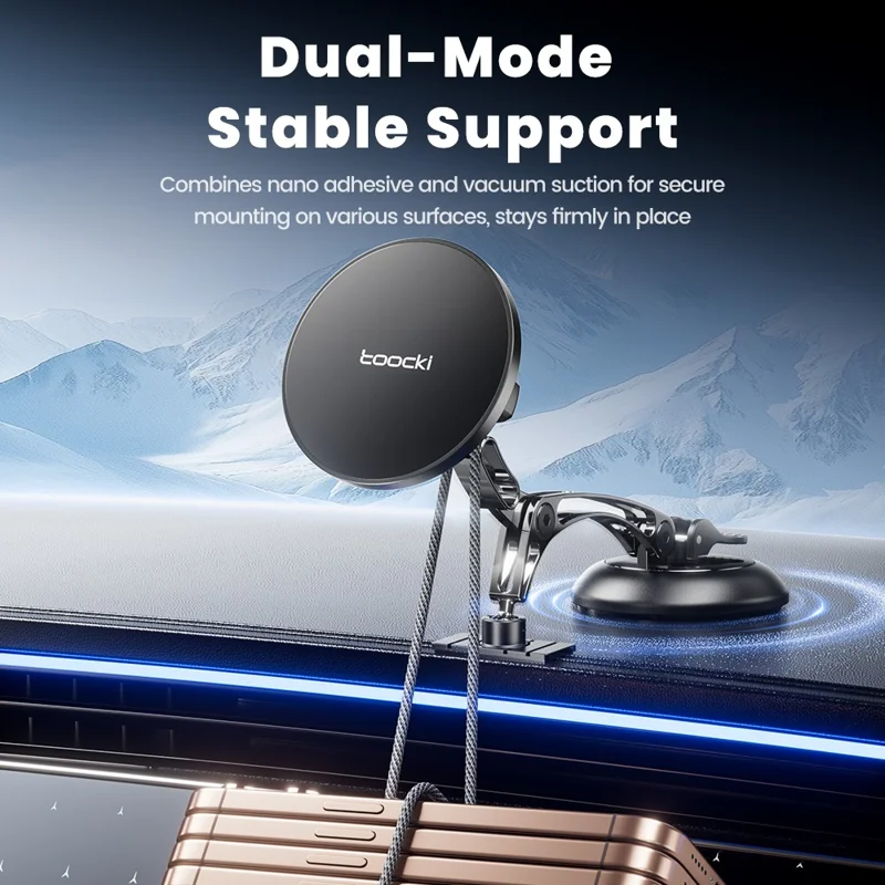 TOOCKI W12 Magnetic Car Mount 3-Axis Adjustment Vacuum Suction Dual-Mode Stable Phone Holder for Dashboard