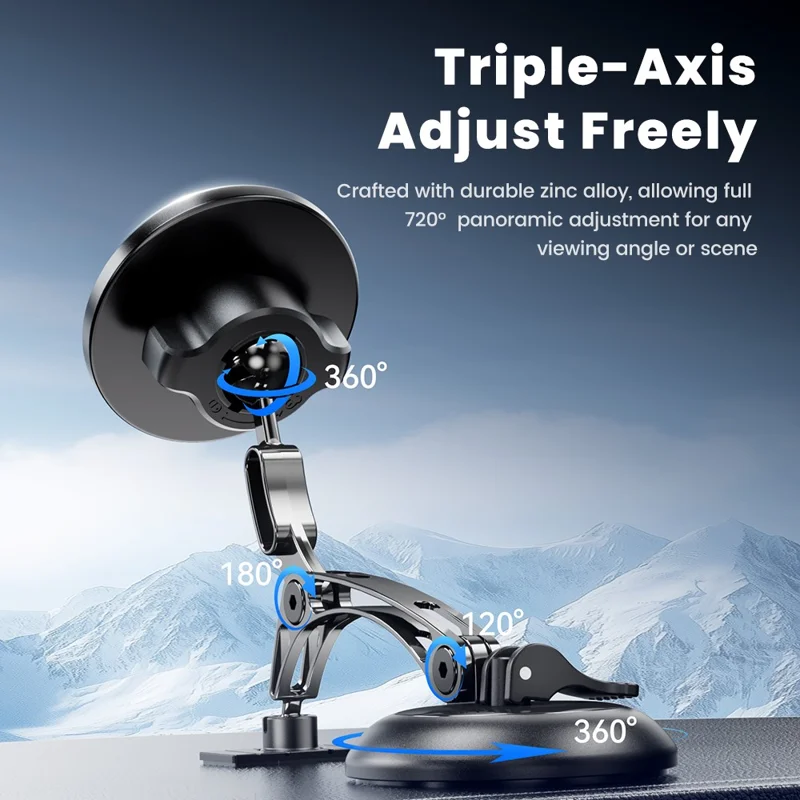 TOOCKI W12 Magnetic Car Mount 3-Axis Adjustment Vacuum Suction Dual-Mode Stable Phone Holder for Dashboard