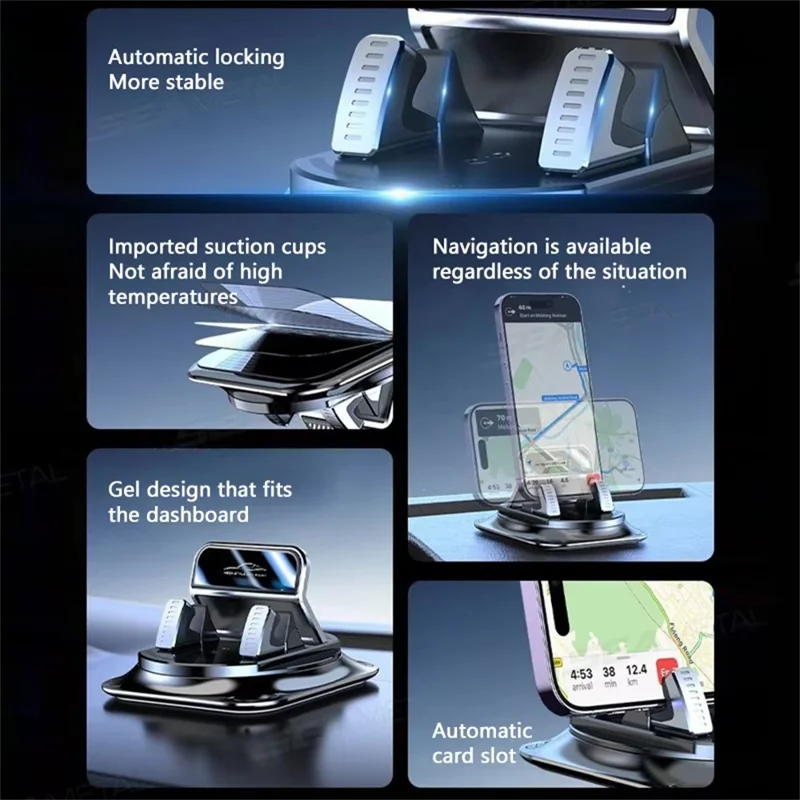 Auto-Dashboard-Halterung Handy-Stativ mit automatischer Verriegelung 360-Grad-Drehung, rutschfester Handyhalter
