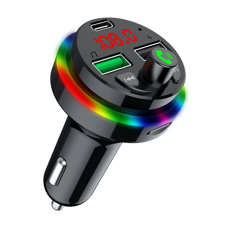 F17 Appel mains libres Bluetooth Lecteur de musique Transmetteur FM Chargeur de voiture Double USB + Type-C Prise en charge du disque U / Carte TF 