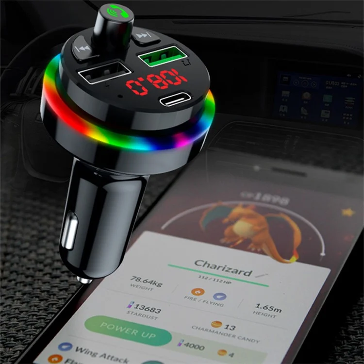 F17 Appel mains libres Bluetooth Lecteur de musique Transmetteur FM Chargeur de voiture Double USB + Type-C Prise en charge du disque U / Carte TF 