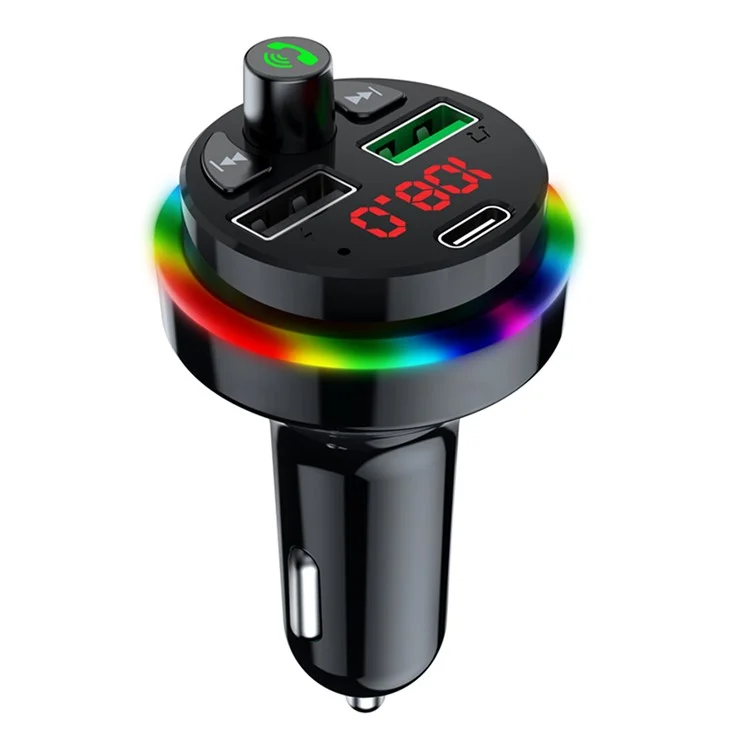 F17 Appel mains libres Bluetooth Lecteur de musique Transmetteur FM Chargeur de voiture Double USB + Type-C Prise en charge du disque U / Carte TF 
