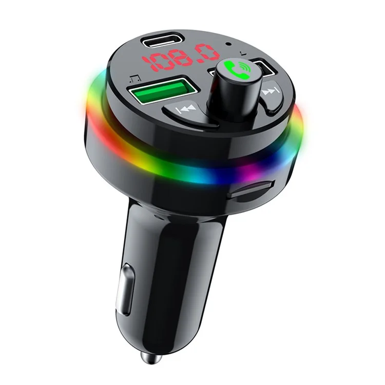 F17 Appel mains libres Bluetooth Lecteur de musique Transmetteur FM Chargeur de voiture Double USB + Type-C Prise en charge du disque U / Carte TF 