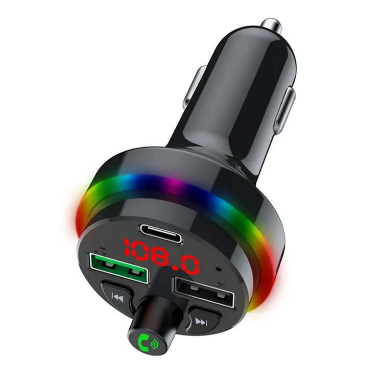 F17 Appel mains libres Bluetooth Lecteur de musique Transmetteur FM Chargeur de voiture Double USB + Type-C Prise en charge du disque U / Carte TF 