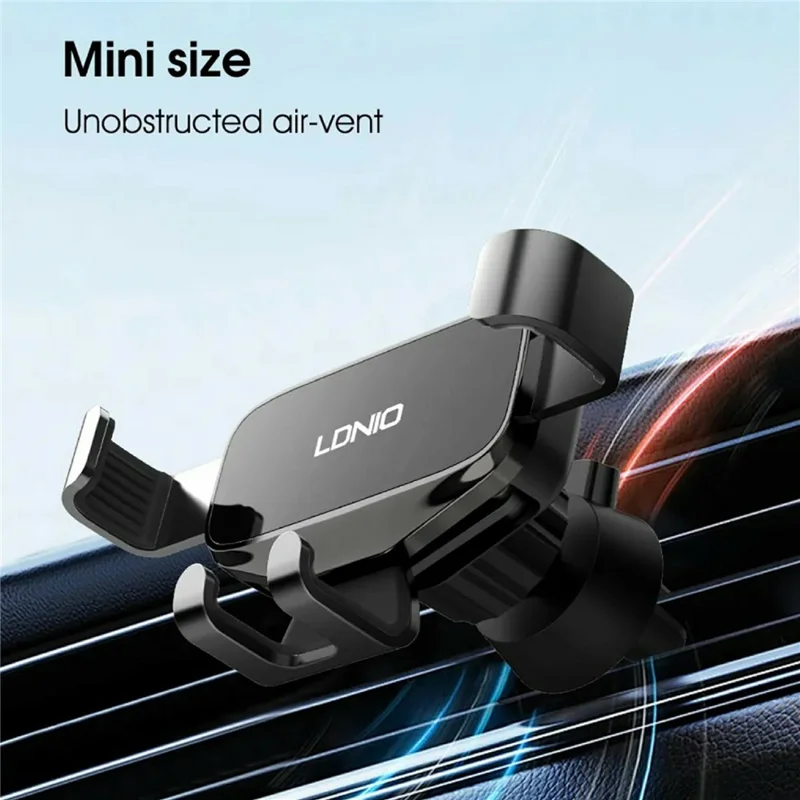 LDNIO MG13 Gravity Car Mount Air Vent Universal Phone Holder with Silicone Pads 360 Degree Rotatable Auto-Grip Mechanical Stand - Black