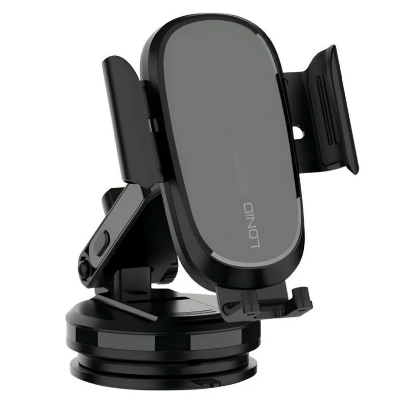LDNIO MW21-1 Support de Voiture avec Chargeur Sans Fil 15 W, Support de Téléphone Auto-Grip à Serrage Électrique Automatique avec Base à Ventouse - Noir