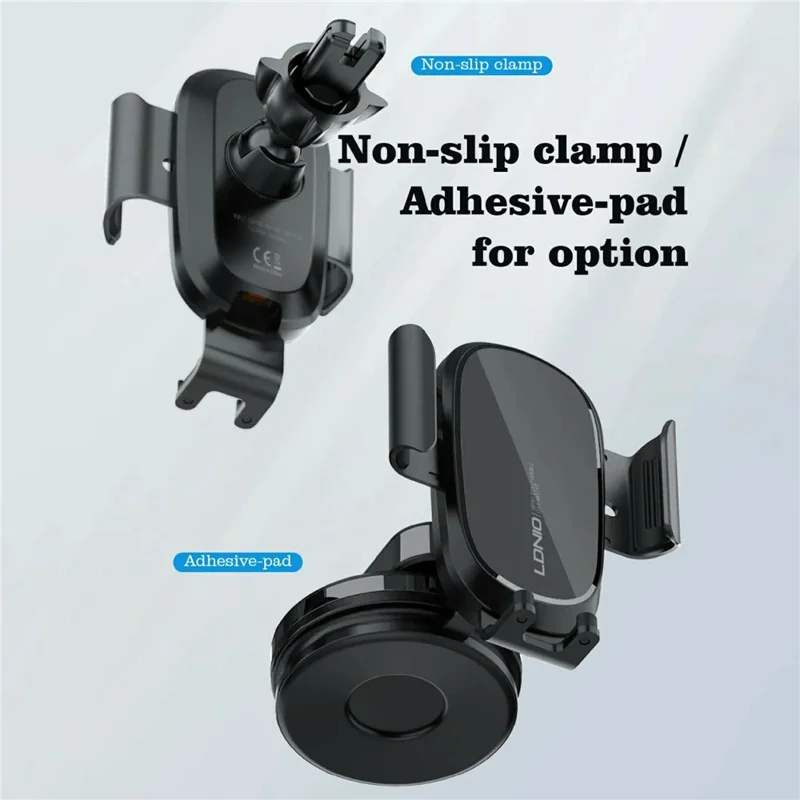 LDNIO MW21-1 Support de Voiture avec Chargeur Sans Fil 15 W, Support de Téléphone Auto-Grip à Serrage Électrique Automatique avec Base à Ventouse - Noir