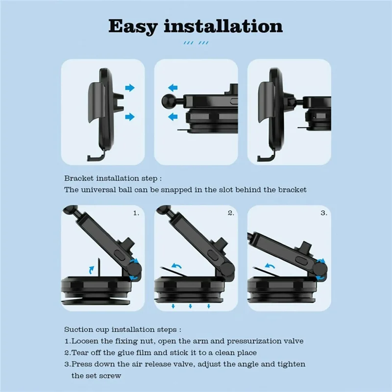 LDNIO MW21-1 Support de Voiture avec Chargeur Sans Fil 15 W, Support de Téléphone Auto-Grip à Serrage Électrique Automatique avec Base à Ventouse - Noir