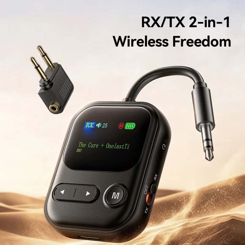 ESSAGER ES-BT30 2 in 1 Bluetooth-compatible Audio Adapter RX / TX LCD Display Converter for Car Speaker - Black