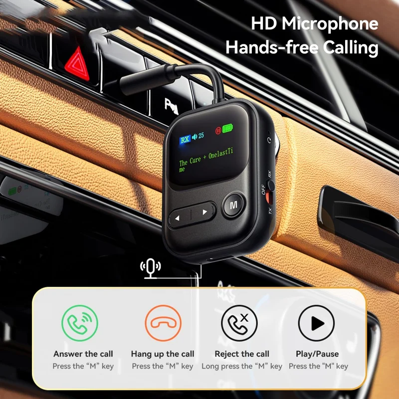 ESSAGER ES-BT30 2 in 1 Bluetooth-compatible Audio Adapter RX / TX LCD Display Converter for Car Speaker - Black
