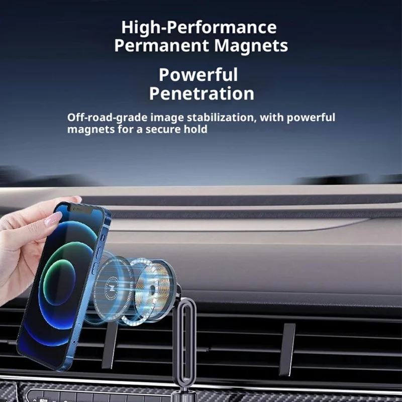 Magnetic Wireless Charging Car Phone Mount with Expandable Cup Holder Tray - Black