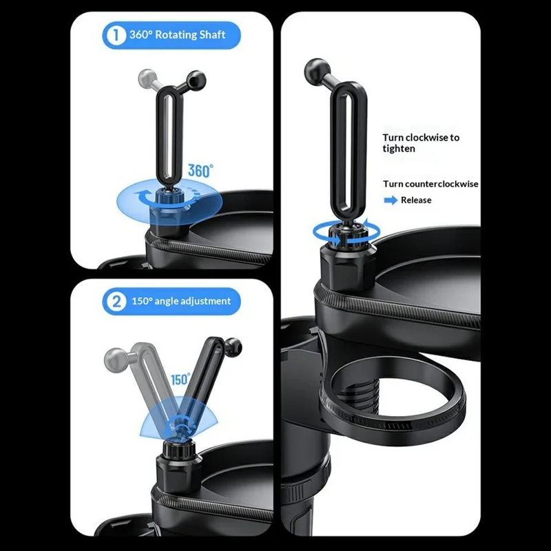 Magnetic Wireless Charging Car Phone Mount with Expandable Cup Holder Tray - Black
