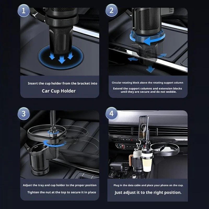 Magnetic Wireless Charging Car Phone Mount with Expandable Cup Holder Tray - Black