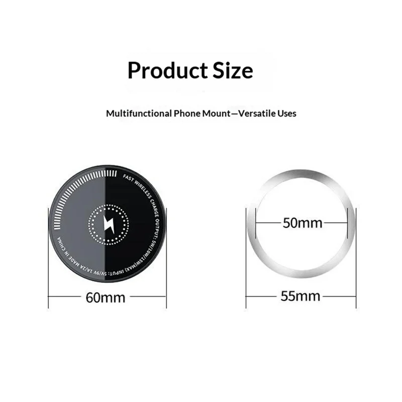 Magnetic Wireless Charging Car Phone Mount with Expandable Cup Holder Tray - Black